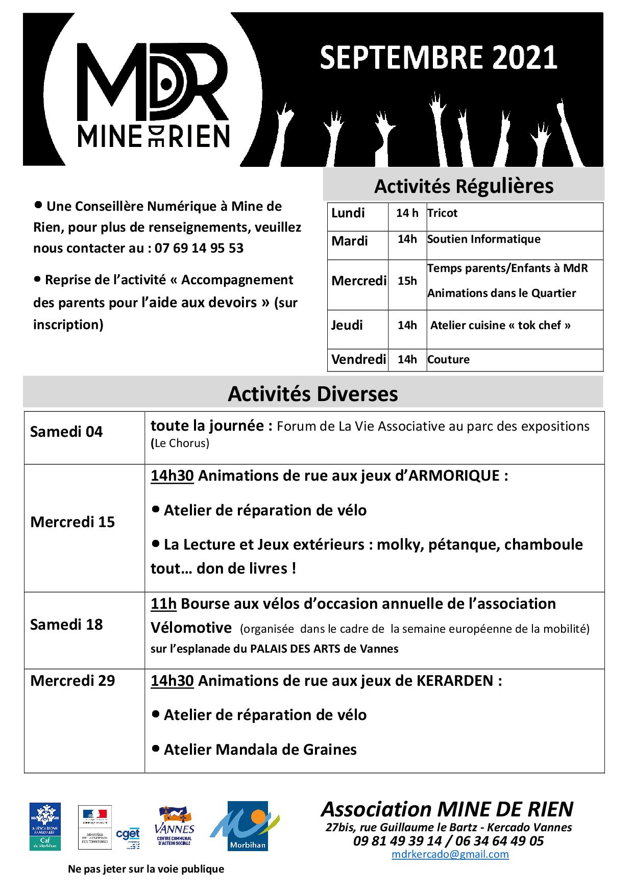 Le programme de Septembre à Mine de Rien