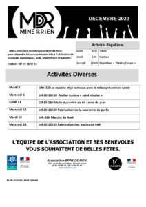 VOICI LE PROGRAMME DE DECEMBRE