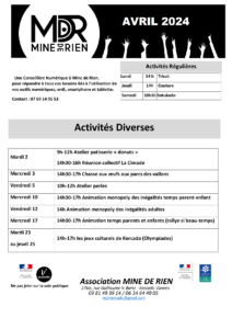 VOICI LE PROGRAMME D’AVRIL